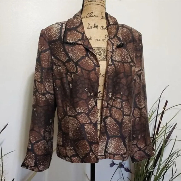 RUSSELL KEMP‎ ANIMAL Print Silk Beaded Blazer Jacket Size Large Brown - Picture 3 of 8